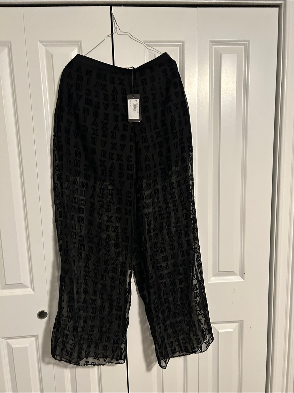 Armani Exchange Black Wide-Leg Logo Overlay Pants